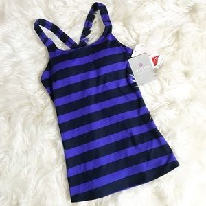 Athleta Optimism bold striped navy black tank New